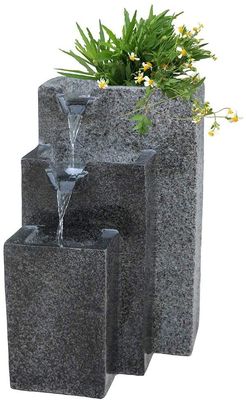 China Felsen-Betonwerkstein-Wasser-Brunnen mit LED beleuchtet Reihe drei mit niedrigem Spritzen-Entwurf für Garten/Patio/Balkon fournisseur